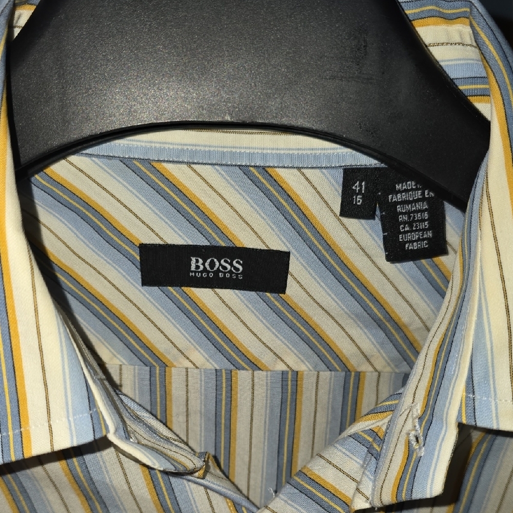 BOSS Men's Striped Shirt - Blue and Yellow